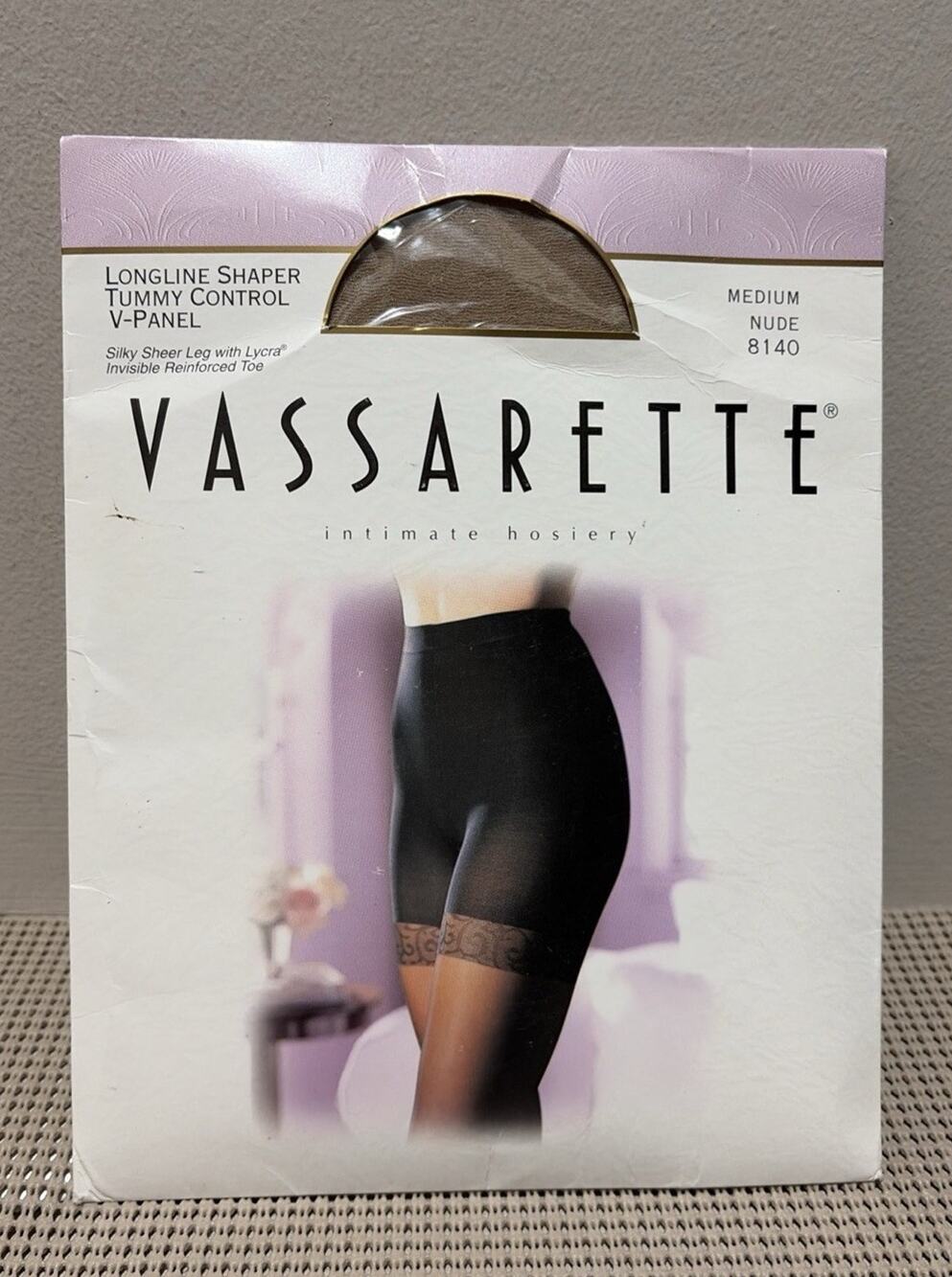 Vassarette Longline Shaper Nude Medium Tummy Control V-Panel Sheer Hosiery NEW